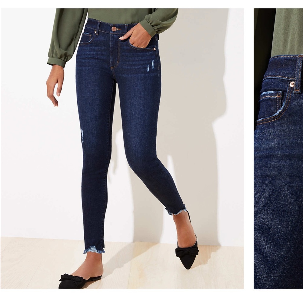 LOFT Chewed Hem Skinny Jeans